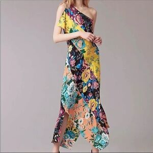 DIANE VON FURSTENBERG Multicolor One Shoulder Asymmetrical Dress Size Medium